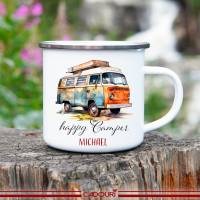 Emaille Tasse Camping HAPPY CAMPER - personalisiert - Watercolor Motiv 4, Campingbecher, Geschenk für Camper Bild 1