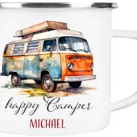 Emaille Tasse Camping HAPPY CAMPER - personalisiert - Watercolor Motiv 4, Campingbecher, Geschenk für Camper Bild 2