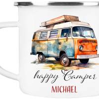Emaille Tasse Camping HAPPY CAMPER - personalisiert - Watercolor Motiv 4, Campingbecher, Geschenk für Camper Bild 3
