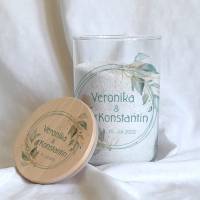 Sandzeremonie Glas mit Holzdeckel Hochzeitsbrauch Windlicht Design Salbei rund Bild 1