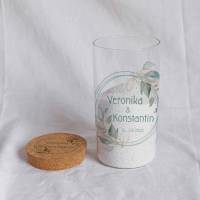 Sandzeremonie Glas mit Holzdeckel Hochzeitsbrauch Windlicht Design Salbei rund Bild 3