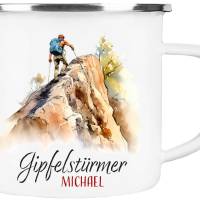 Emaille Tasse GIPFELSTÜRMER - personalisiert - Watercolor Motiv 1, Outdoorbecher, Geschenk für Bergsteiger, Kletterer Bild 2