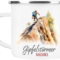 Emaille Tasse GIPFELSTÜRMER - personalisiert - Watercolor Motiv 1, Outdoorbecher, Geschenk für Bergsteiger, Kletterer Bild 3
