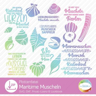 Plotterdatei maritime Muscheln, SVG für Folie und Papier, Meerdeko plotten, Muschelsammler, Meeresrauschen