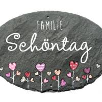 Hochzeitsgeschenk personalisiert | ovales Türschild Schiefer Familie | Schieferschild | Geschenk Brautpaar Bild 1