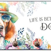 Hundegarderobe LIFE IS BETTER WITH A DOG mit Basset Hound Bild 1