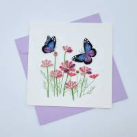 Quilling Grußkarte Schmetterling mit Blumen - Papierkunst Bild 1