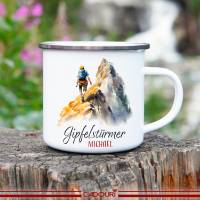 Emaille Tasse GIPFELSTÜRMER - personalisiert - Watercolor Motiv 2, Outdoorbecher, Geschenk für Bergsteiger, Kletterer Bild 1