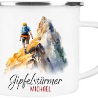 Emaille Tasse GIPFELSTÜRMER - personalisiert - Watercolor Motiv 2, Outdoorbecher, Geschenk für Bergsteiger, Kletterer Bild 2