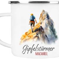 Emaille Tasse GIPFELSTÜRMER - personalisiert - Watercolor Motiv 2, Outdoorbecher, Geschenk für Bergsteiger, Kletterer Bild 3