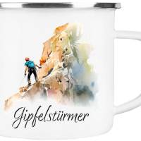 Emaille Tasse GIPFELSTÜRMER - Watercolor Motiv 4, Outdoorbecher, Geschenk für Bergsteiger, Kletterer Bild 2