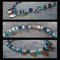 Edelstein Halskette | Achat Glas Edelstahl | türkis blau silber | 40 cm Bild 2
