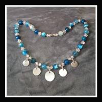 Edelstein Halskette | Achat Glas Edelstahl | türkis blau silber | 40 cm Bild 3