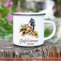 Emaille Tasse GIPFELSTÜRMER - personalisiert - Watercolor Motiv 3, Outdoorbecher, Geschenk für Bergsteiger, Kletterer Bild 1