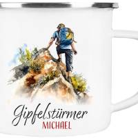Emaille Tasse GIPFELSTÜRMER - personalisiert - Watercolor Motiv 3, Outdoorbecher, Geschenk für Bergsteiger, Kletterer Bild 2