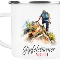 Emaille Tasse GIPFELSTÜRMER - personalisiert - Watercolor Motiv 3, Outdoorbecher, Geschenk für Bergsteiger, Kletterer Bild 3
