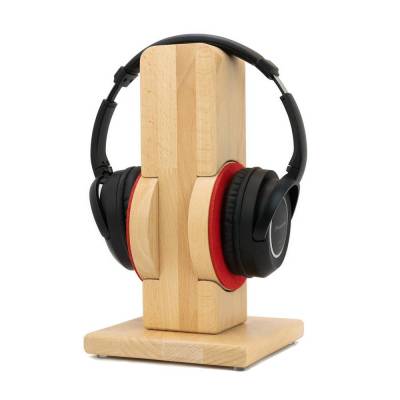 Kopfhörerständer RONDO, handgefertigt aus Massivholz Buche mit auswechselbarem Ohrpolsterschutz.
