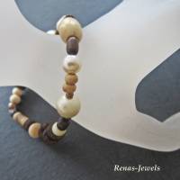 Armband mit Holzperlen und Acrylperlen creme braun beige Perlenarmband dehnbar Handgefertigt Bild 1