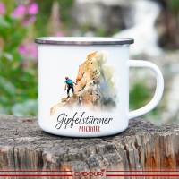 Emaille Tasse GIPFELSTÜRMER - personalisiert - Watercolor Motiv 4, Outdoorbecher, Geschenk für Bergsteiger, Kletterer Bild 1