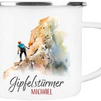 Emaille Tasse GIPFELSTÜRMER - personalisiert - Watercolor Motiv 4, Outdoorbecher, Geschenk für Bergsteiger, Kletterer Bild 2