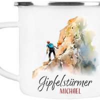 Emaille Tasse GIPFELSTÜRMER - personalisiert - Watercolor Motiv 4, Outdoorbecher, Geschenk für Bergsteiger, Kletterer Bild 3