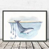 Blauwal & Waterdrops, Poster Print Wanddeko Kinderzimmer Wandbild maritim Meerestiere Meer Aquarell handgemalt kaufen Bild 2