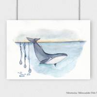 Blauwal & Waterdrops, Poster Print Wanddeko Kinderzimmer Wandbild maritim Meerestiere Meer Aquarell handgemalt kaufen Bild 3