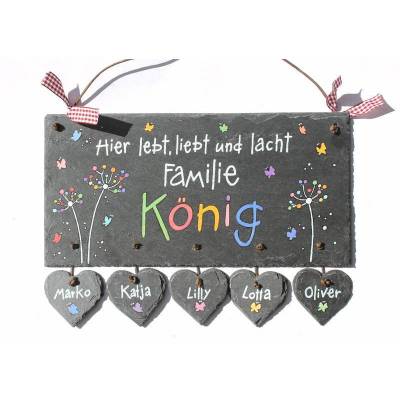 Personalisiertes Schieferschild Familie – Hochzeitsgeschenk Türschild mit Namen, wetterfest & handgemalt