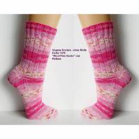 Socken handgestrickt vegan, Allergiker- Socken Wunschgröße, Damensocken, wollfrei, Ringelsocken, rosa pink