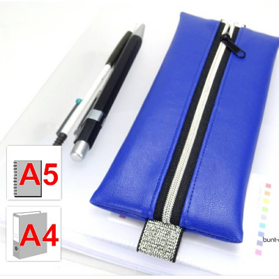 Stiftemäppchen Kunstleder ultramarinblau Gummiband mit Glitzer, Notizbuch A5 Ordner A4, handmade by BuntMixxDESIGN ©