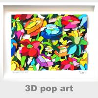 blumenbild 3D pop art blumen bild mit rahmen bunt personalisierbar blumenbilder fine art ewiger Blumenstrauss Bild 1