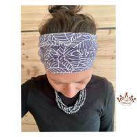 breites Stirnband, elastisches Bandana, Turban Haarband Damen gemustert in grau/graublau Bild 1