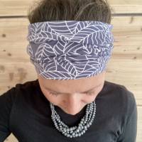 breites Stirnband, elastisches Bandana, Turban Haarband Damen gemustert in grau/graublau Bild 2