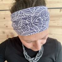 breites Stirnband, elastisches Bandana, Turban Haarband Damen gemustert in grau/graublau Bild 3