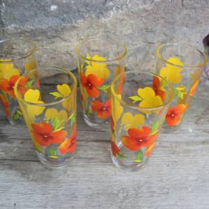 5 Saftgläser Limonadengläser Wassergläser Gläser poppiges Blumendekor Vintage 80er 90er Jahre Italy Bild 3
