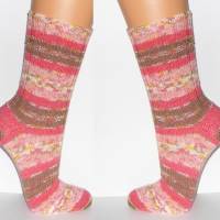 Socken handgestrickt vegan, Allergiker- Socken Wunschgröße, Damensocken, wollfrei, Ringelsocken, rosa pink Bild 1