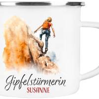 Emaille Tasse GIPFELSTÜRMERIN - personalisiert - Watercolor Motiv 1, Outdoorbecher, Geschenk für Bergsteiger, Kletterer Bild 2