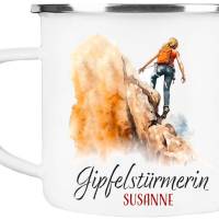 Emaille Tasse GIPFELSTÜRMERIN - personalisiert - Watercolor Motiv 1, Outdoorbecher, Geschenk für Bergsteiger, Kletterer Bild 3
