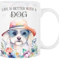 Hunde-Tasse LIFE IS BETTER WITH A DOG mit Bichon Frisé Bild 1