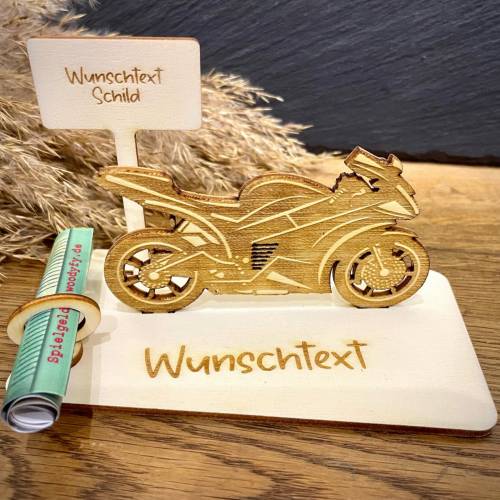 Geldscheinhalter Motorrad, Rennmaschine, Geburtstag, Führerschein, Geschenk, Wunschtext, Personalisierbar