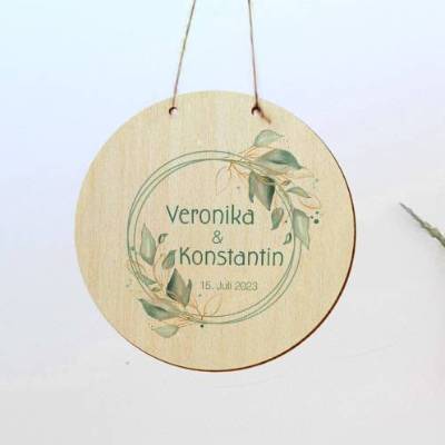 Türschild Wanddekoration personalisiertes Bild rund Holz Acryl Salbei rund