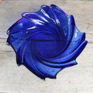 Anbietschale Gebäckschale Wirbel Kobaltblau ARCOROC Glas Vintage 80er 90er Jahre France Bild 1