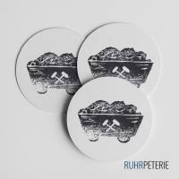24 runde Ruhrpott Sticker | Handgeschnitzte / handgedruckte Ruhrpott Symbole Zeche Schlägel und Eisen, Kohlenlore Wappen Bild 2
