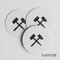24 runde Ruhrpott Sticker | Handgeschnitzte / handgedruckte Ruhrpott Symbole Zeche Schlägel und Eisen, Kohlenlore Wappen Bild 3