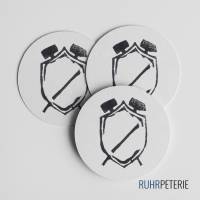 24 runde Ruhrpott Sticker | Handgeschnitzte / handgedruckte Ruhrpott Symbole Zeche Schlägel und Eisen, Kohlenlore Wappen Bild 4
