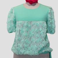 Damen Schlupf Bluse in Minze/Rosa Bild 1