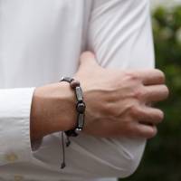 Herren Armband aus Edelsteinen Botswana Achat Labradorit Hämatit mit Knotenverschluss, Makramee Armband, 10 mm Bild 3