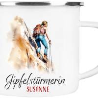 Emaille Tasse GIPFELSTÜRMERIN - personalisiert - Watercolor Motiv 2, Outdoorbecher, Geschenk für Bergsteiger, Kletterer Bild 2