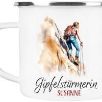 Emaille Tasse GIPFELSTÜRMERIN - personalisiert - Watercolor Motiv 2, Outdoorbecher, Geschenk für Bergsteiger, Kletterer Bild 3