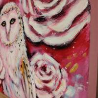 SCHLEIEREULE MIT ROSEN - Eulenbild mit Rosenblüten 30cmx30cmx3,7cm von Christiane Schwarz Bild 4